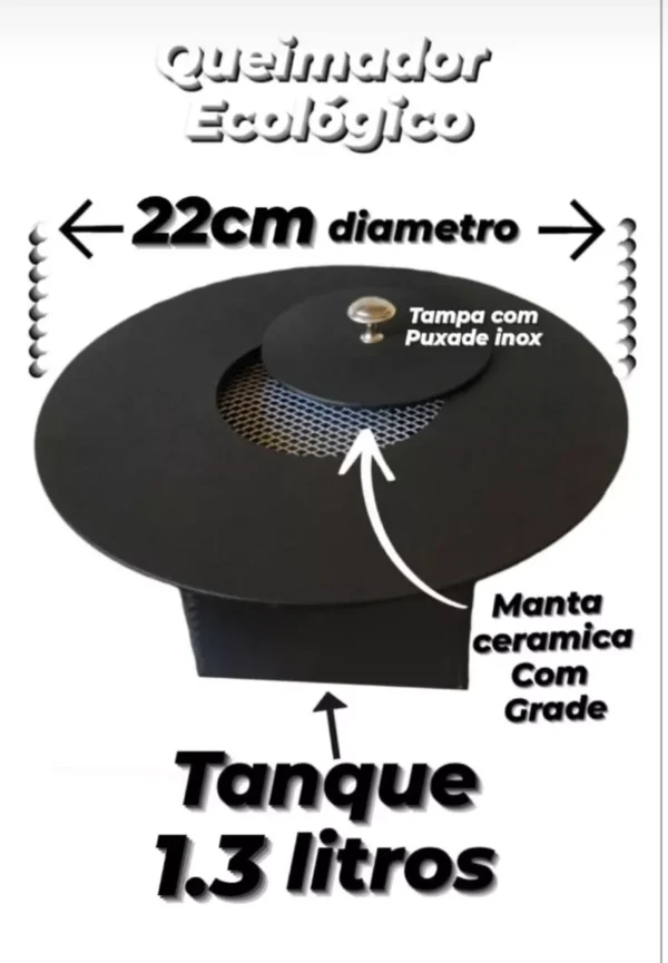 Queimador P. Lareira Ecológica Redondo 22cm Preto + Manta - Imagem 2