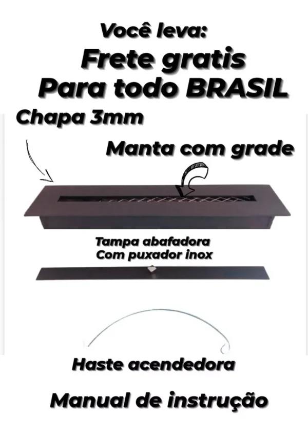 Queimador Para Lareira Ecológica 90cm Chapa 3mm - Imagem 9
