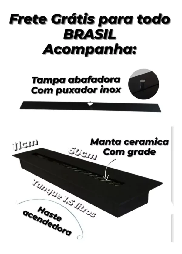 Queimador Para Lareira Ecológica 60cm C' Manta Cerâmica - Imagem 3
