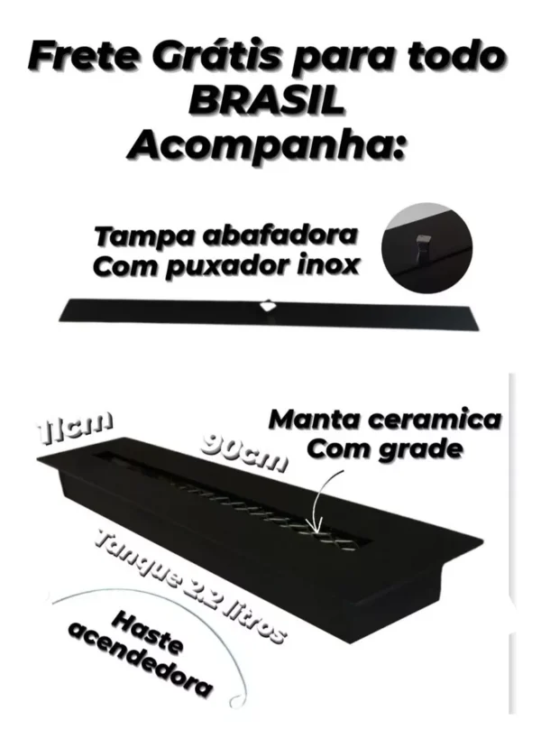 Queimador Para Lareira Ecológica 90cm Chapa 3mm - Imagem 10