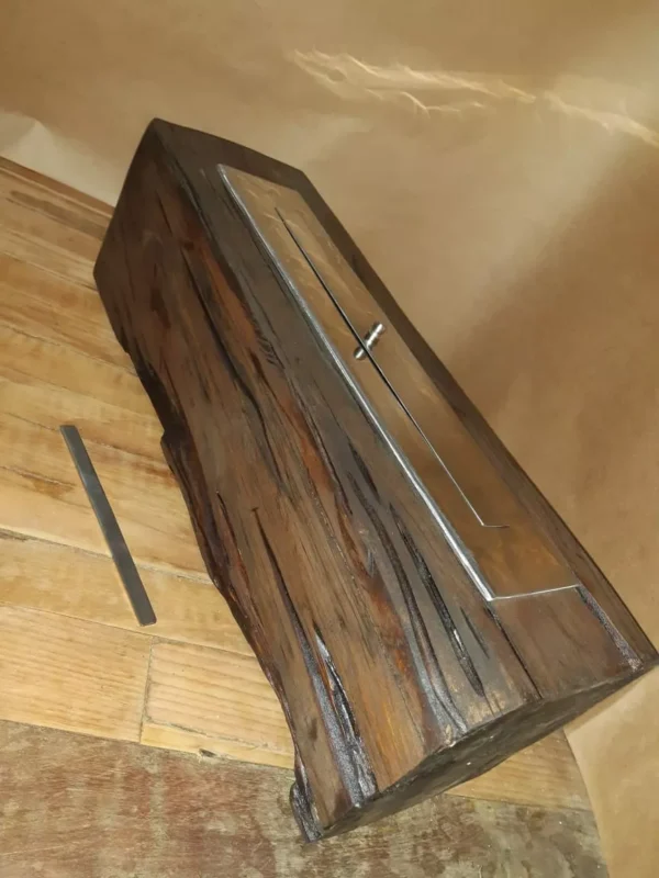 Lareira Ecológica 50cm Inox Em Dormente De Lei Canela .