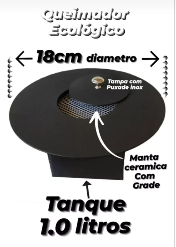 Queimador P. Lareira Ecológica Redondo 18cm Preto + Manta Capacidade Do Tanque De Combustível 1 L - Imagem 4