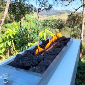 Lareira a Gás MR Inox Escovado 100cm + Pedras Decorativas cinzas/pretas