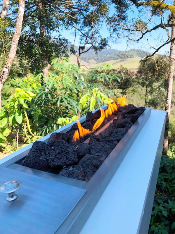 Lareira a Gás MR Inox Escovado 70cm + Pedras Decorativas cinzas/pretas