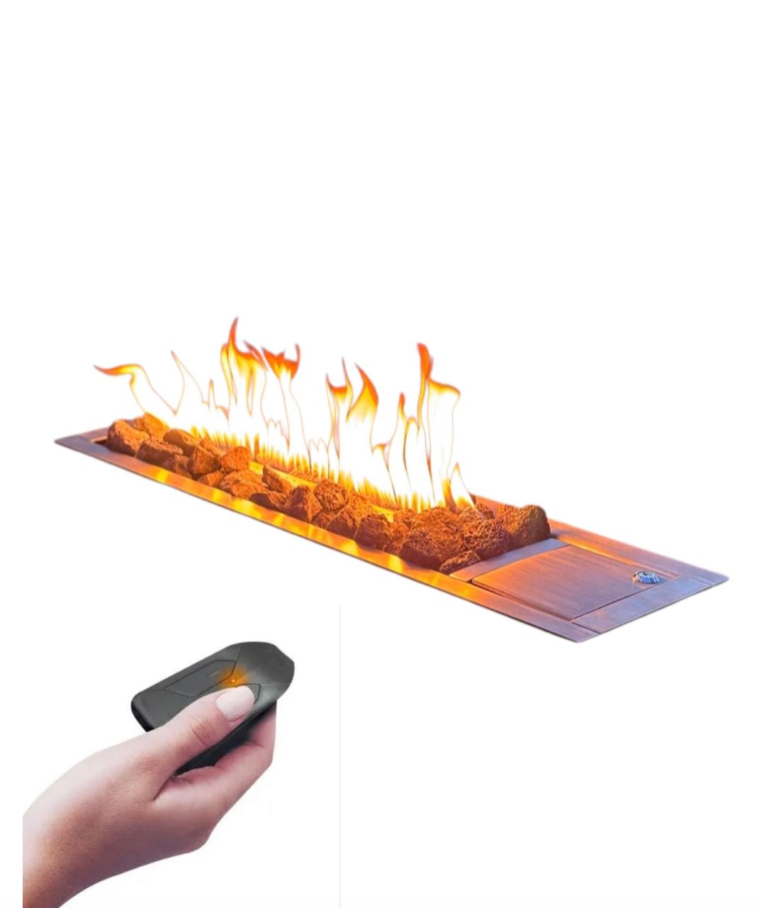 Lareira a Gás Inox 110cm com Controle Remoto + Pedras Vulcânicas