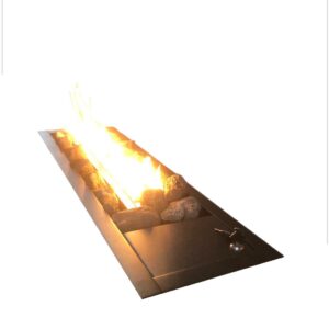 Lareira a Gás Inox 80cm Preta com Pedras Vulcânicas + Tampa com chave