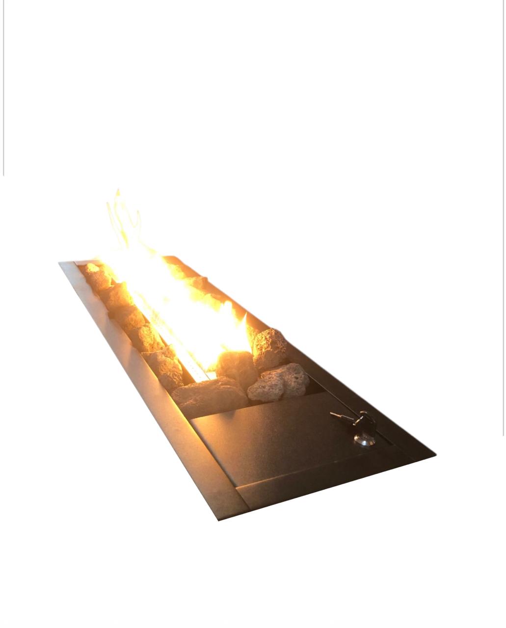 Lareira a Gás Inox 80cm Preta com Pedras Vulcânicas + Tampa com chave