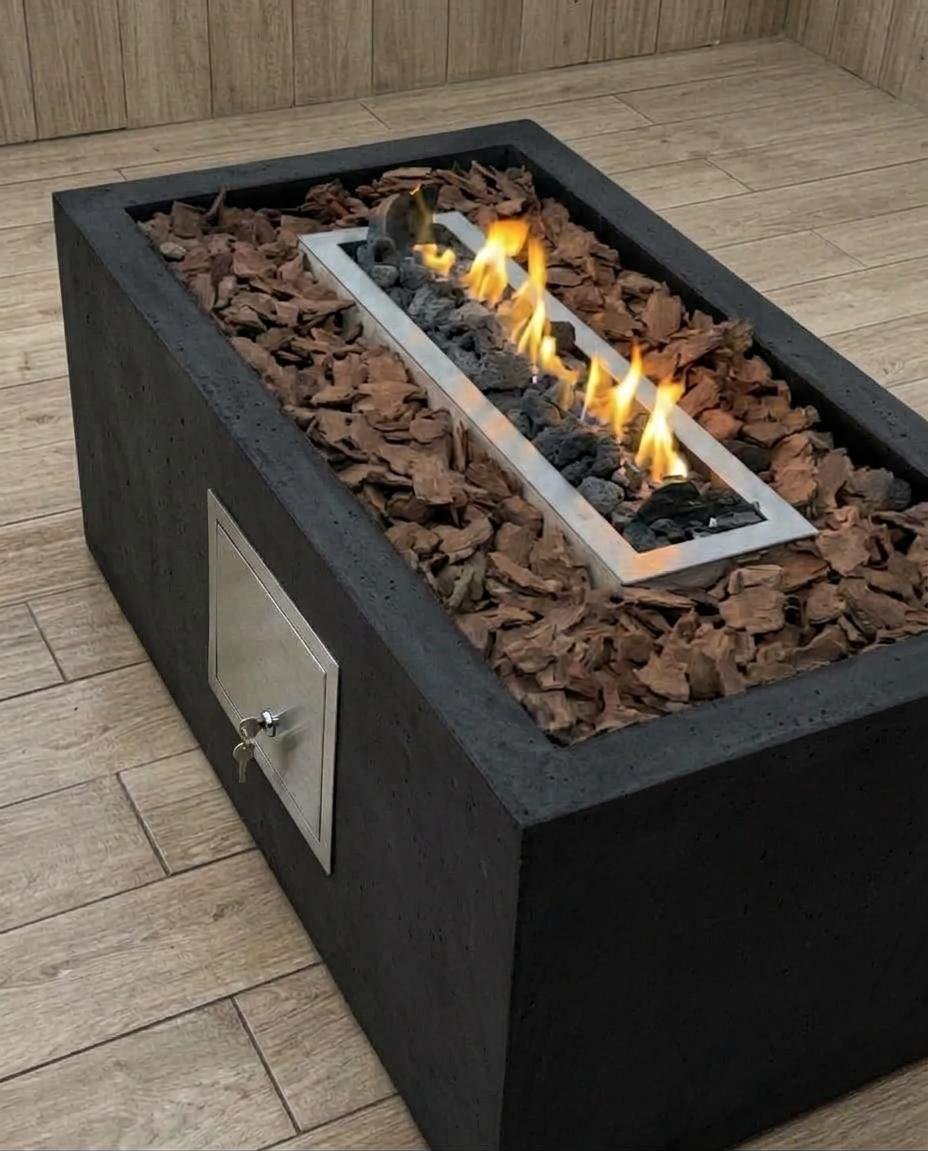 Lareira a Gás Inox 80cm com Pedras Vulcânicas + Tampa Fire Pit
